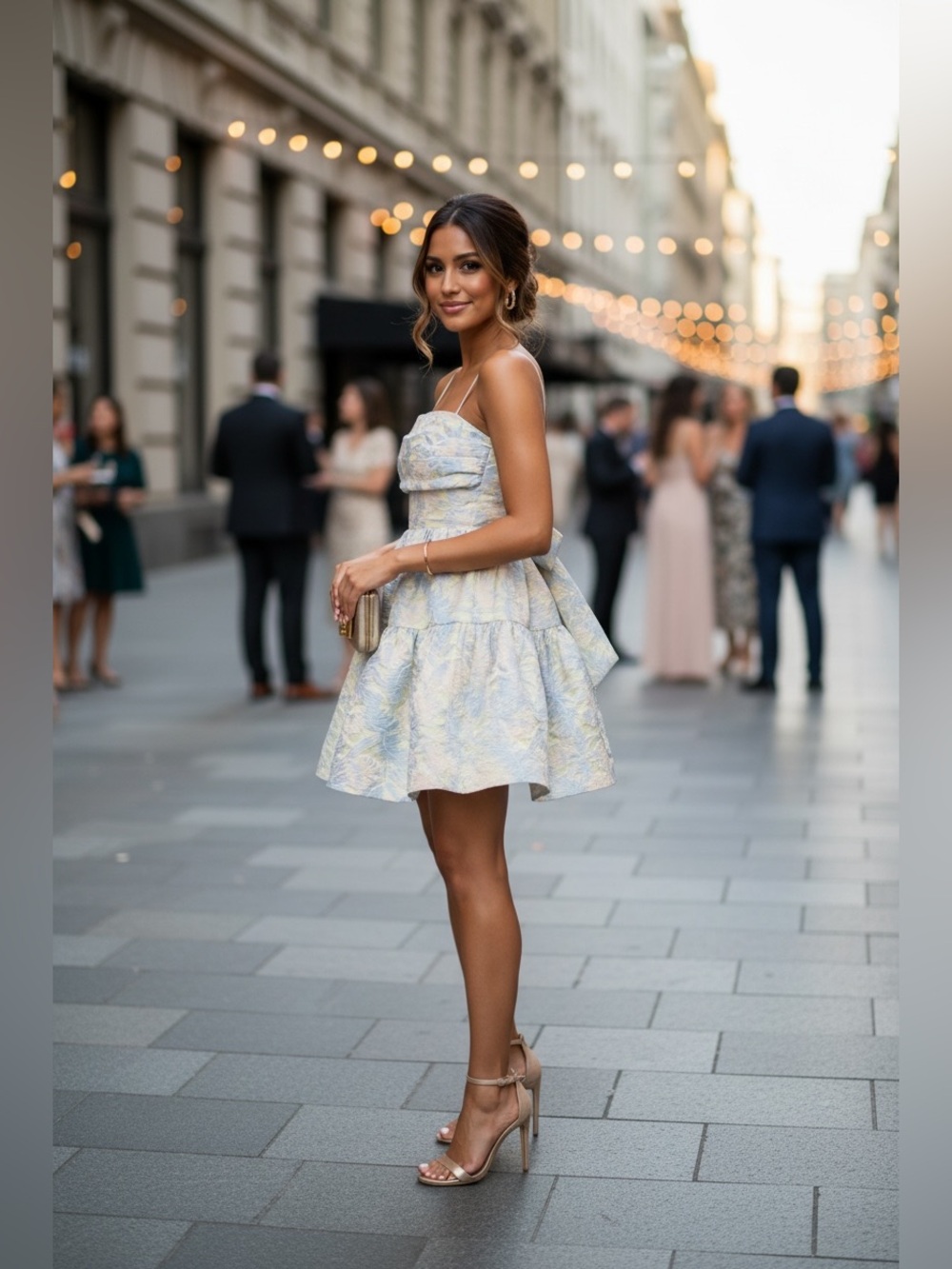 ASOS Pastel Blue & Cream Floral Tiered Event Dress